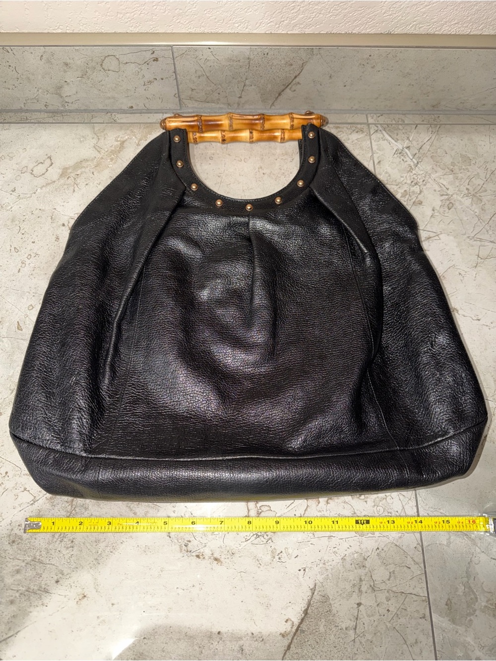 AUTHENTIC GUCCI Black Leather Bamboo Top Handle Bag - Picture 8 of 16